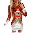 thumbnail image 1 of FASHIONWT Women Retro Sheath Dress Christmas Reindeer Painted Mini Bodycon Dress, 1 of 6