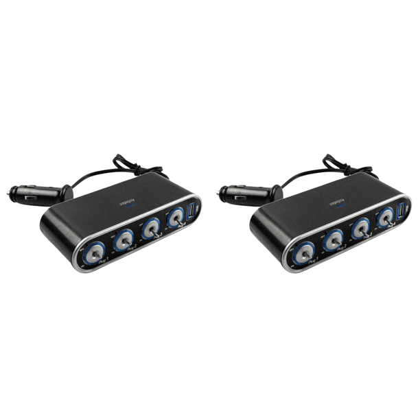 Distribuidor de energía 12V Coche 4 vías Enchufe para encendedor de cigarrillos Puerto USB Luz LED