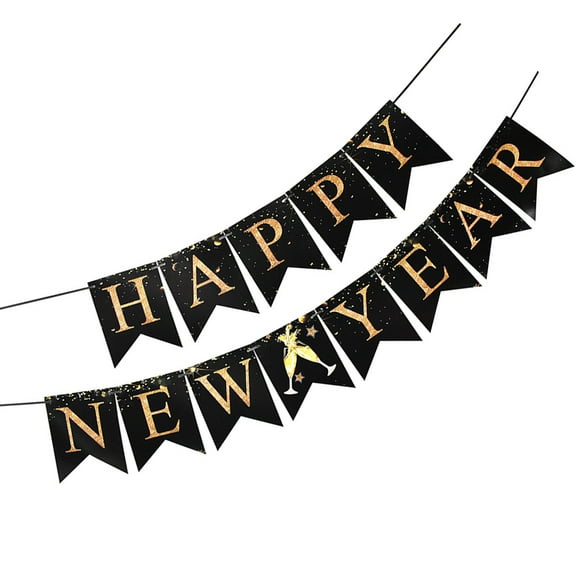 LEORX 1 Set of Paper Banner Decoration for New Year Party Celebration with Black Classical Design