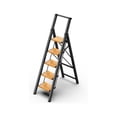 thumbnail image 7 of Spaco 5 Steps Black Wood Aluminum Handrails, Grain Color Aluminum Ladder, Foldable Step Stool with Aluminum Wide Pedals, Aluminum Ladder, Orange, 7 of 7