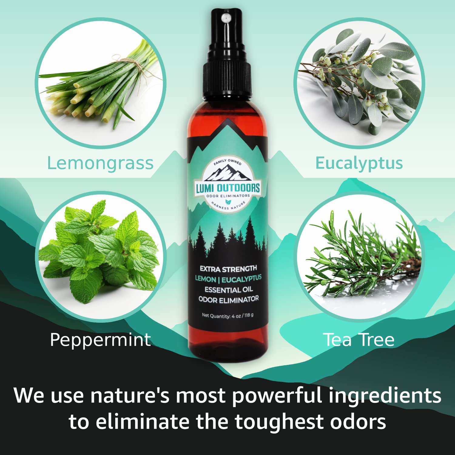Shoe Deodorizer & Odor Eliminator Spray - Natural Shoe Smell Eliminator by Lumi Outdoors - Extra Strength Eucalyptus Lemongrass Freshener - image 2 of 7