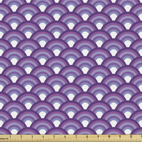Ambesonne Fish Scale Fabric by the Yard Upholstery, Purple Japanese Wave, 5 Yards, Lavender Purple