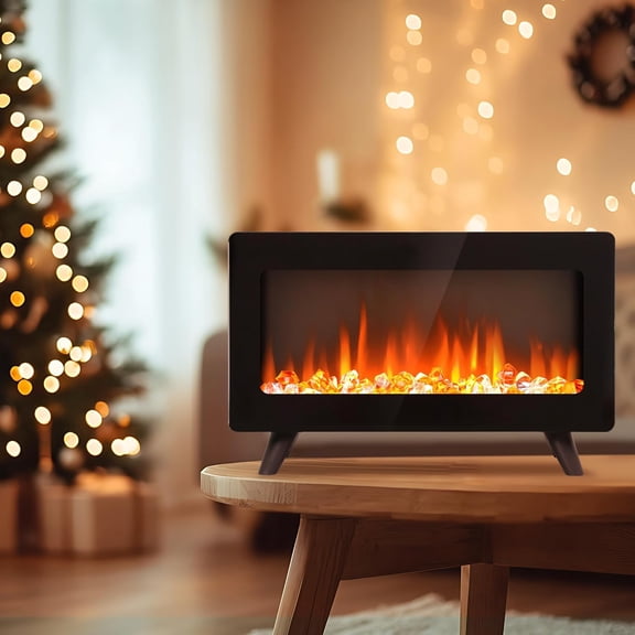 16" Small Freestanding Electric Fireplace  - Fire Places Electric Fireplace Stove with Realistic 3D Flames, Infrared  Indoor Space , 750 |1500W, Overheating Protection