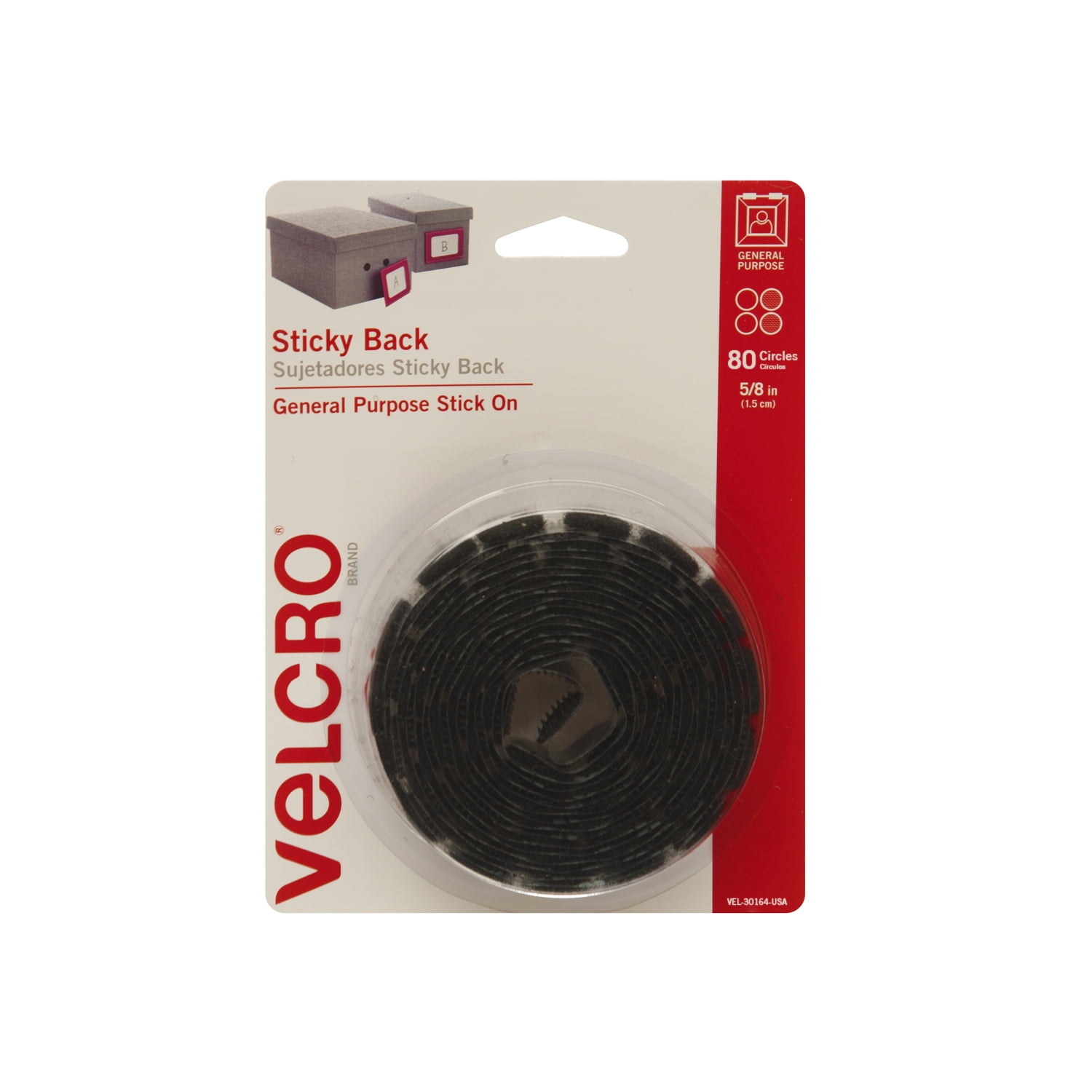 VELCRO Brand - Sticky Back Hook and Loop Fasteners | Perfect for Home or Office | 5/8in Coins | Pack of 80 | Black