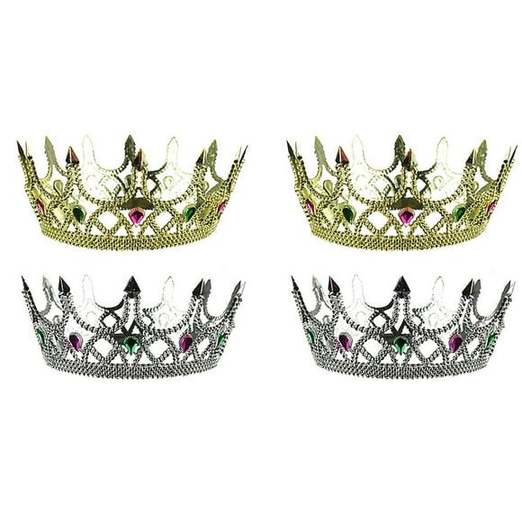 4 Pieces Royal King Plastic Crown Queen Plastic Crown Birthday Crowns Costume Accessory
