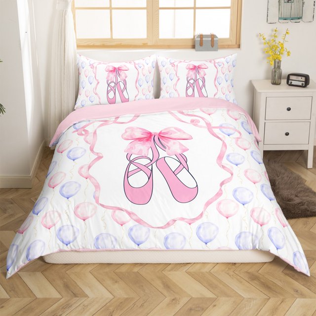 Erosebridal Ballet Shose Duvet Cover Queen, Princess Ribbon Bedding Sets Queen Size, Colorful Balloon Decor, Reversible(No Comforter)