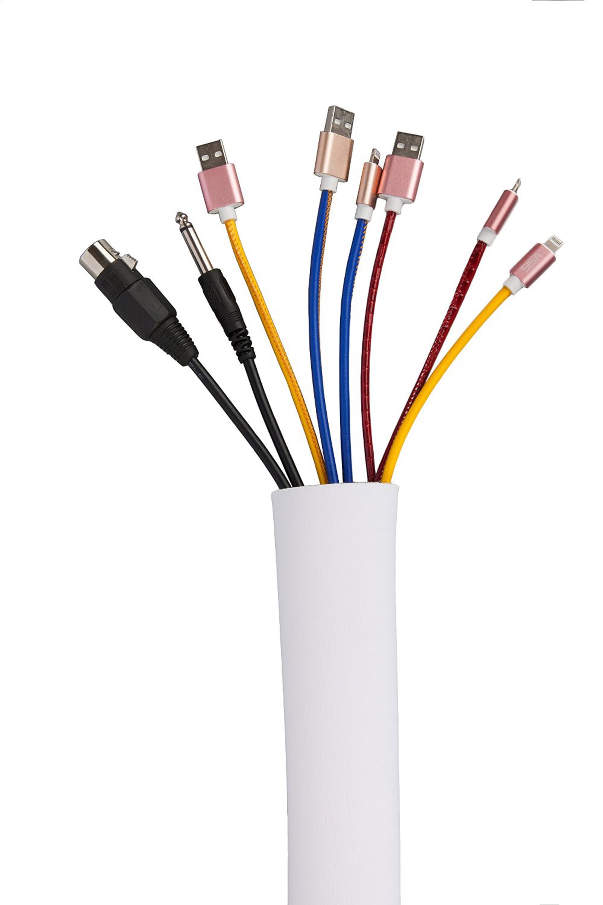 Set of 4 Zipup Cable Management Sleeves of Flexible Neoprene Durable