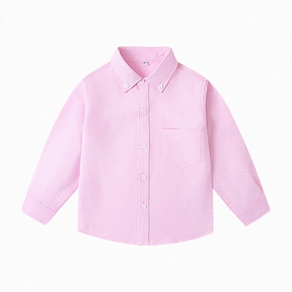 JUMEYU Shirts for Boys Boys' Cotton Dress Shirt Long Sleeve Casual School Uniform Woven Button Down Shirt 7T 8T (Pink,7-8 Years)