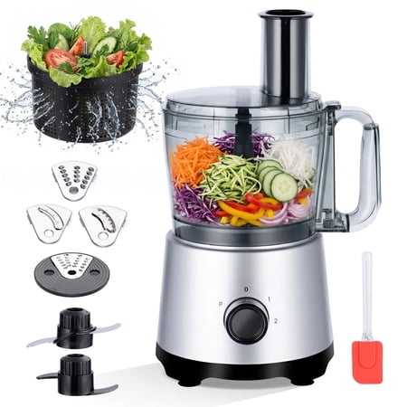 RUIE 12 Cup Food Processor with Salad Spinner for Chop, Puree, Slice, Shred and Knead Dough,Suitable for Cheese, Meat and Veggie Prep,Silver