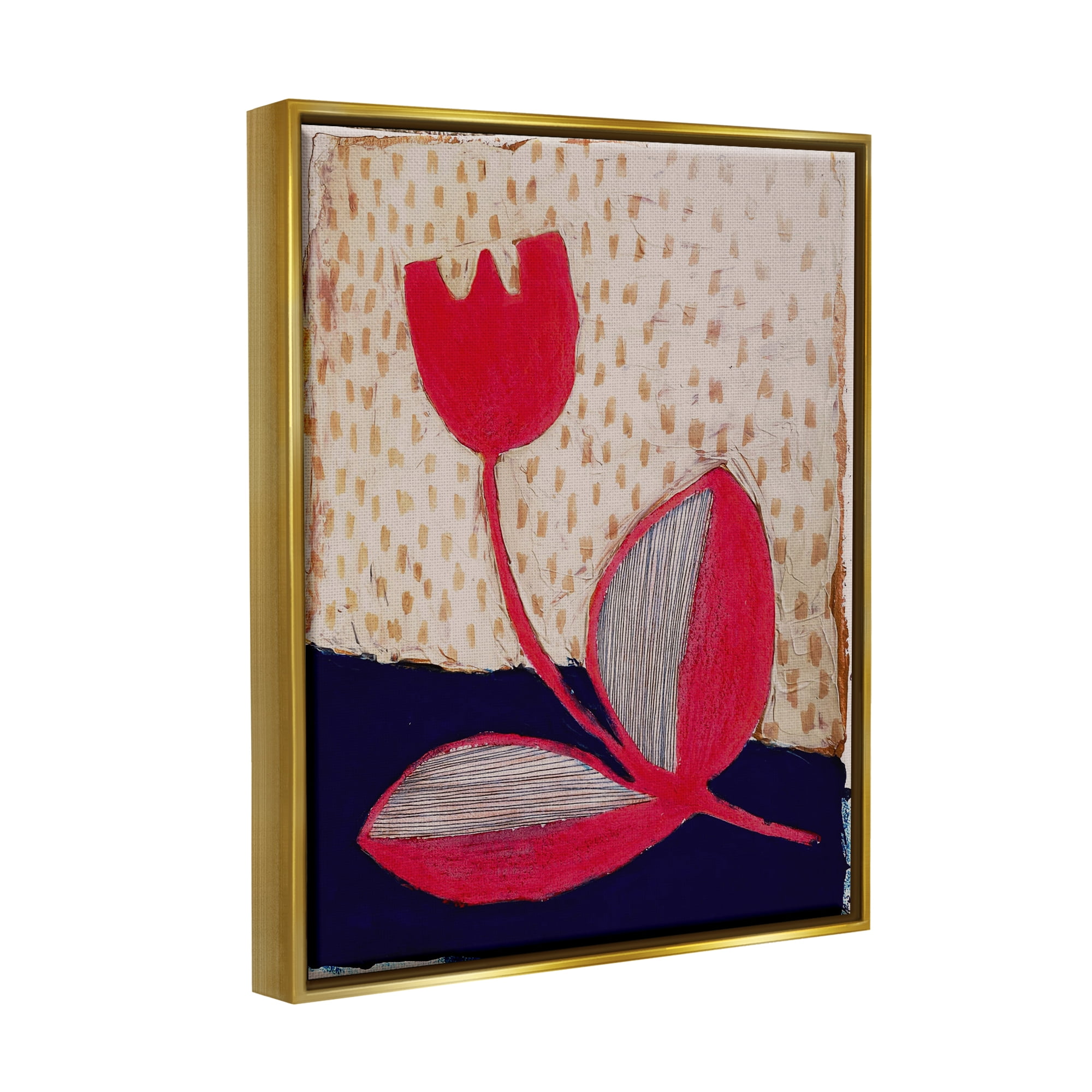 Stupell Industries Red Boho Flower Botanical & Floral Painting Gold Floater Framed Canvas Art Print Wall Art, 17 x 21