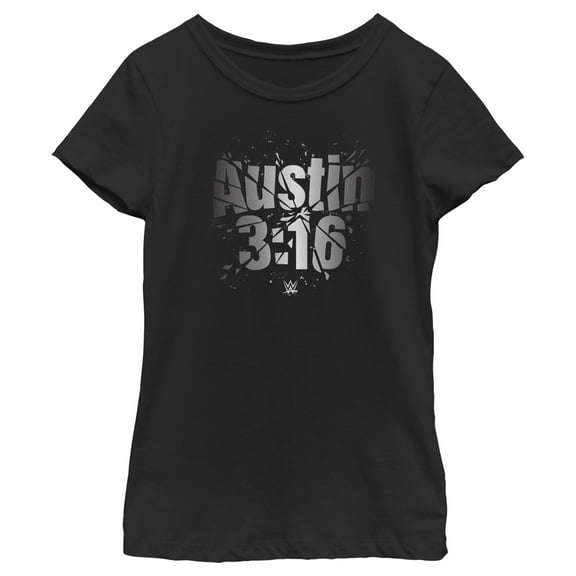 Girl's WWE Austin 3:16 Shattered Logo  Graphic Tee Black Large