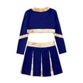 thumbnail image 4 of iEFiEL Kids Girls Color Contrast Patchwork Cheer Leader Dance Outfit Rhinestone Letters Print Crop Top with Pleated Skirt Navy Blue 16, 4 of 5