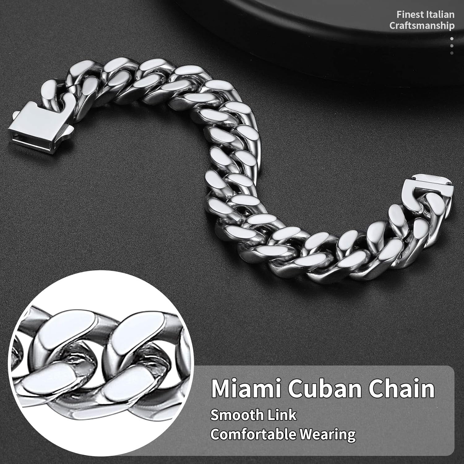 Leander Stainless Steel Cuban Link Bracelet for Men, 5mm/7mm/9mm/12mm Width, 7.5"/8.3"/9" Length, Black/18K Gold Plated Chain Wrist Bracelets for Men, with Gift Box