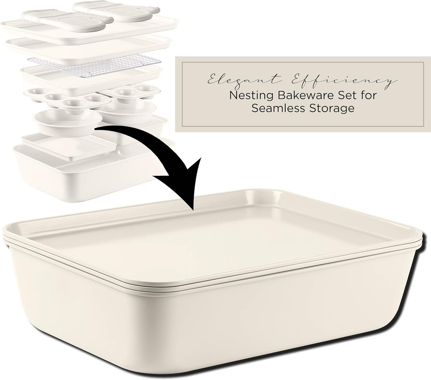 Country Kitchen Nonstick Cookware and Bakeware Set with Stackable Design, Cream, 13-Piece
