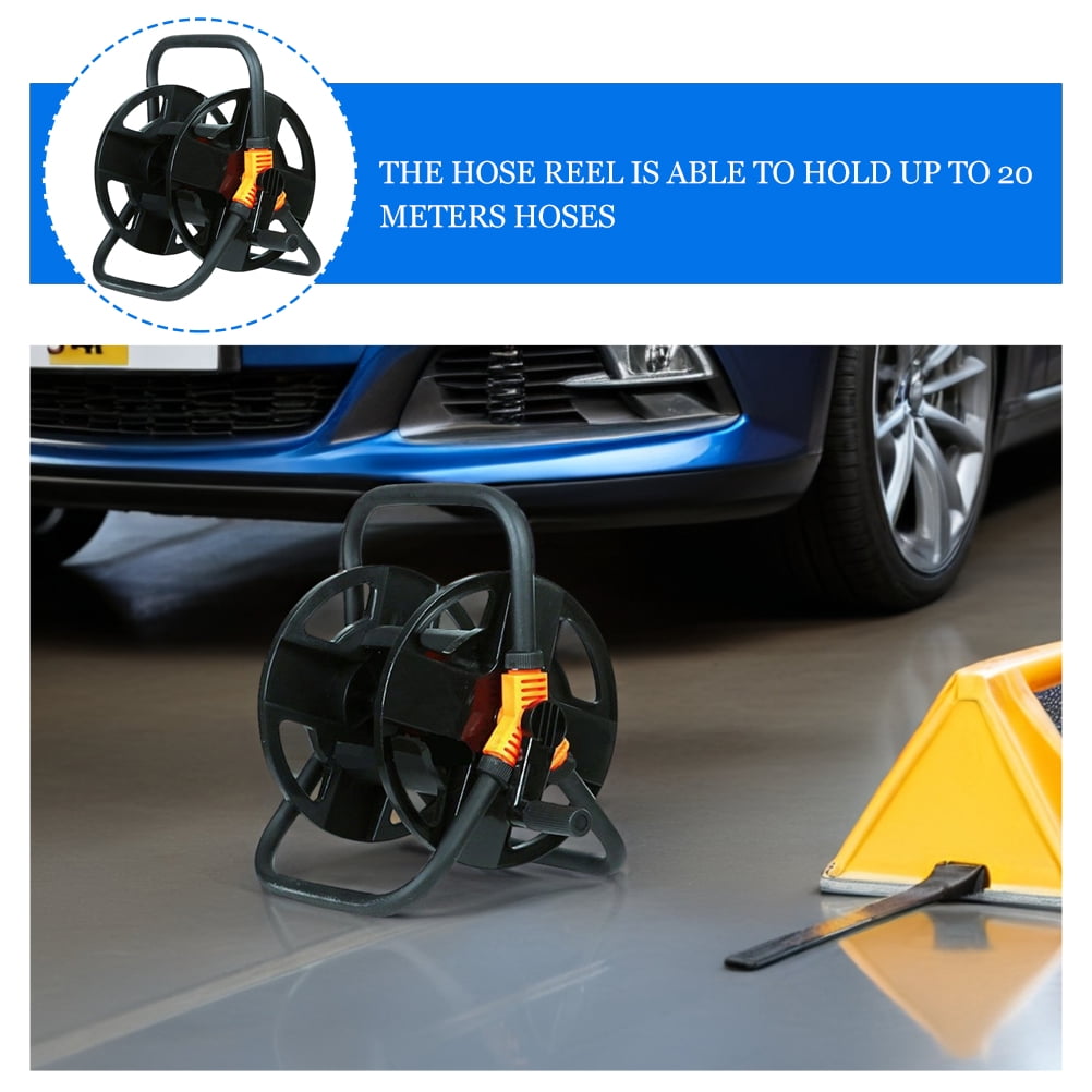 Raindrops Black Metal Garden Hose Reel Cart with Compact Space-Saving Design and Easy Setup for Outdoor Watering