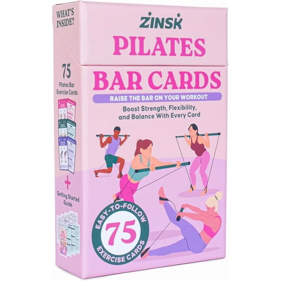 Zinsk 75 Pilates Bar Exercise Cards – Create Home Workouts That Sculpt and Tone – 3" x 5" Cards with Full Instructions