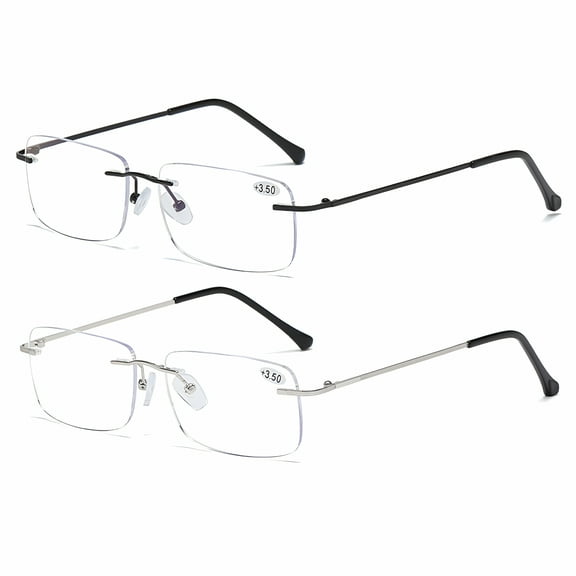 GJX 2 Pairs of Frameless BIFOCAL Reading Glasses 1.00 for Men and Women, Rectangle Presbyopic Glasses, Rimless Blue Light Blocking Readers  1.00