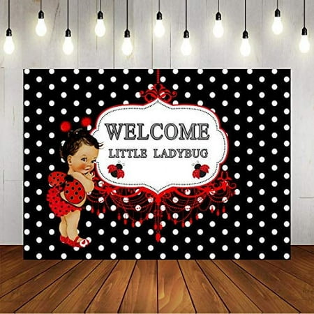 Image of Ladybug Girl Baby Shower Backdrop Welcome Our Little Ladybug Baby Shower Photography Background for Girl Princesses Baby Shower Party 7x5ft