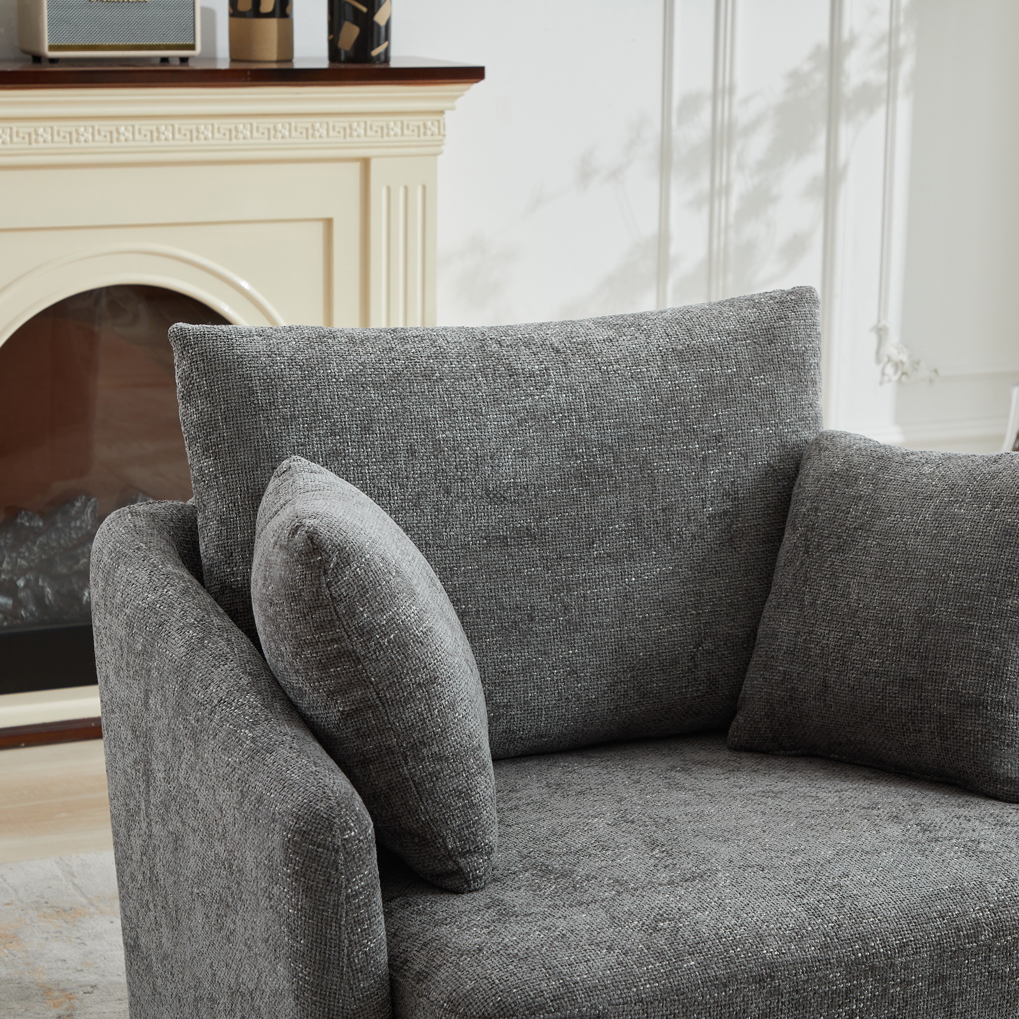 PORKISS Swivel Accent Chair, Modern Barrel Chair with 2 Thorw Pillows, Oversized Comfy Round Armchair Reading Chair, Comfy Chair for Bedroom Living Room, Charcoal
