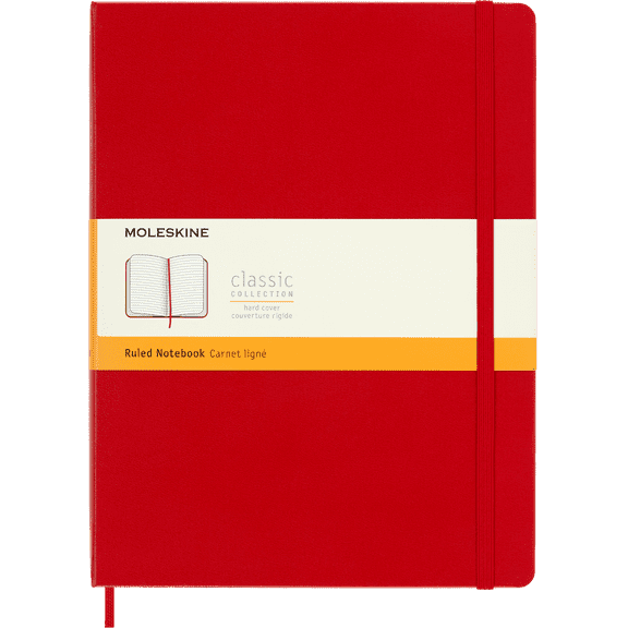 Moleskine Classic Notebook, Hard Cover, XL (7.5" x 9.75"), Ruled, Scarlet Red