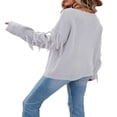 thumbnail image 4 of Women Plus Size Sweater  Casual Solid Color Long Sleeve  Neck Fringe Knit Pullover, 4 of 6