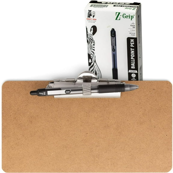 Officemate 5" x 9" Clipboard for Receipts, Low Profile Metal Clip & Pen Holder on Side, Memo Size for Restaurants, Hotels, Food Trucks, Bars, Schools, 12 Clipboards   12 Pens (83159)