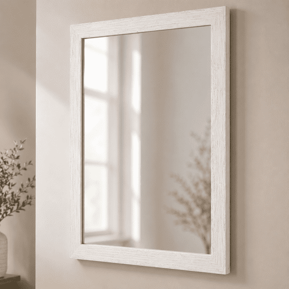 VITALOOM 24x36 Farmhouse Wall Mirror, Distressed White Frame, Rustic Bathroom & Mantel Mirror