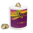 thumbnail image 2 of Mardi Gras Piggy Bank, Colorful Lace Style Corner Ornaments Calligraphy and Dotted Design, Ceramic Coin Bank Money Box for Cash Saving, 3.6" X 3.2", Purple Yellow Green, by Ambesonne, 2 of 4