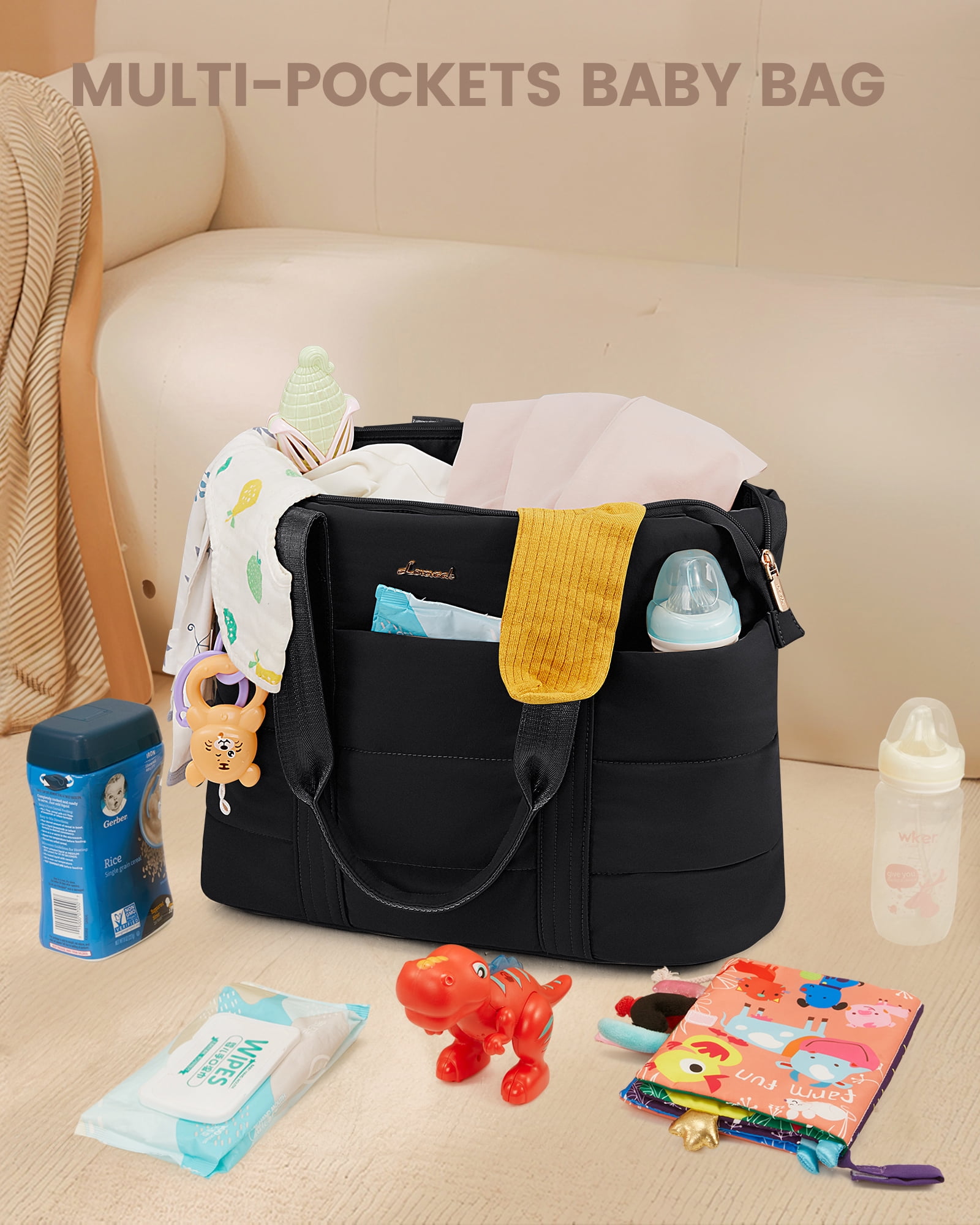 Lovevook Diaper Bag Tote,Fashion Mommy Tote Bag Work Travel Diaper Bag Fit up to 15.6inch Laptop Chic Puffer Fabric Soft & Comfortable
