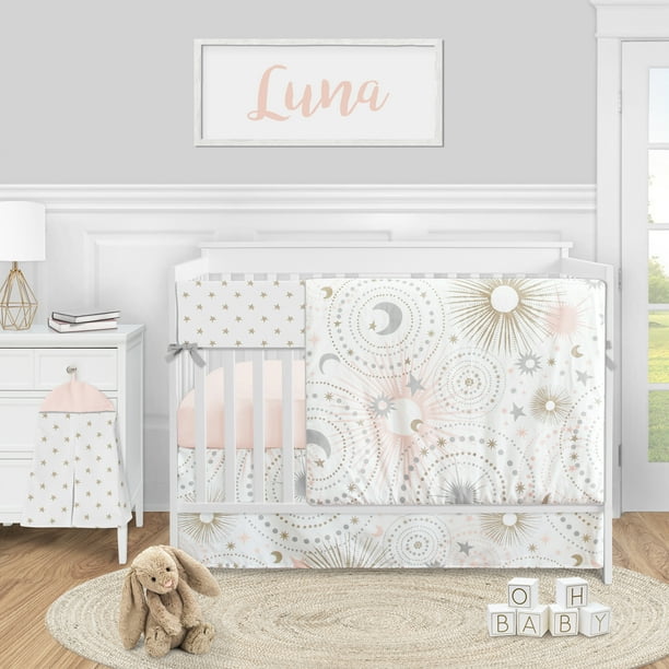 Celestial Star And Moon Baby Girl Nursery Crib Bedding Set By Sweet Jojo Designs 5 Pieces Blush Pink Gold Grey White Com Moon Baby Girl Nursery Crib Bedding Set, Pink And Gold Star Bedding