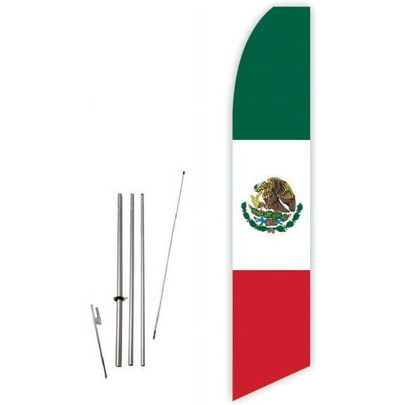 Mexican Flag Super Novo Feather Flag - Complete with 15ft Pole Set and Ground Spike