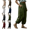 thumbnail image 6 of aohooy Women's Lightweight Cotton Drawstring Pants Flowy Palazzo Elastic Waist Trousers with Pockets Summer Vacation Lounge Pant Black,L, 6 of 6