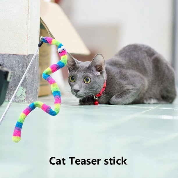 Palo de gato divertido con varita interactiva de teaser de gatito Crisp Bell Rainbow Caterpillar Hugtrwg Para estrenar