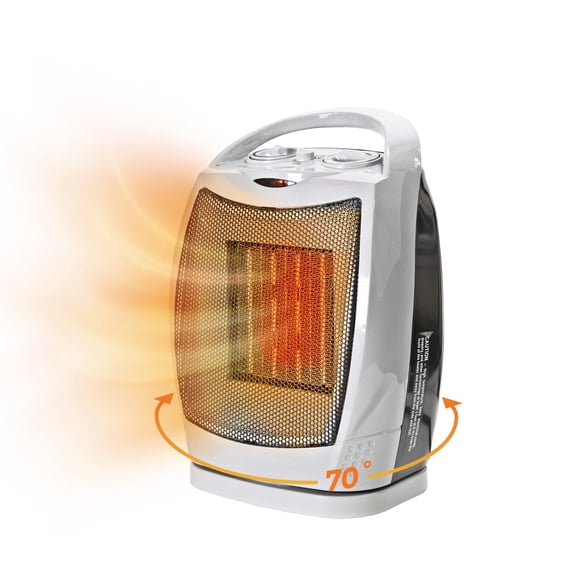 Comfort Zone Oscillating Desktop Space Heater, 1,500W, Silver