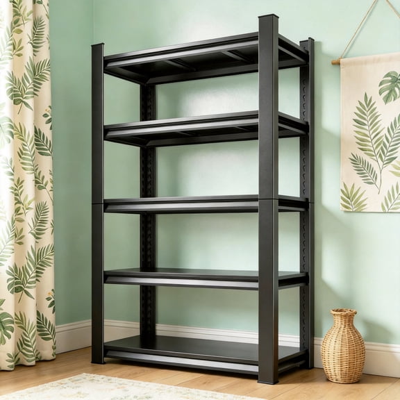 5 Tier Shelving Unit, 3000lb Metal Storage Shelves, Utility Kitchen Shelves, Standing Adjustable Metal Shelving Organizer for Pantry, Industrial, Basement, Bathroom, Warehouse, Closet & Garage, Black