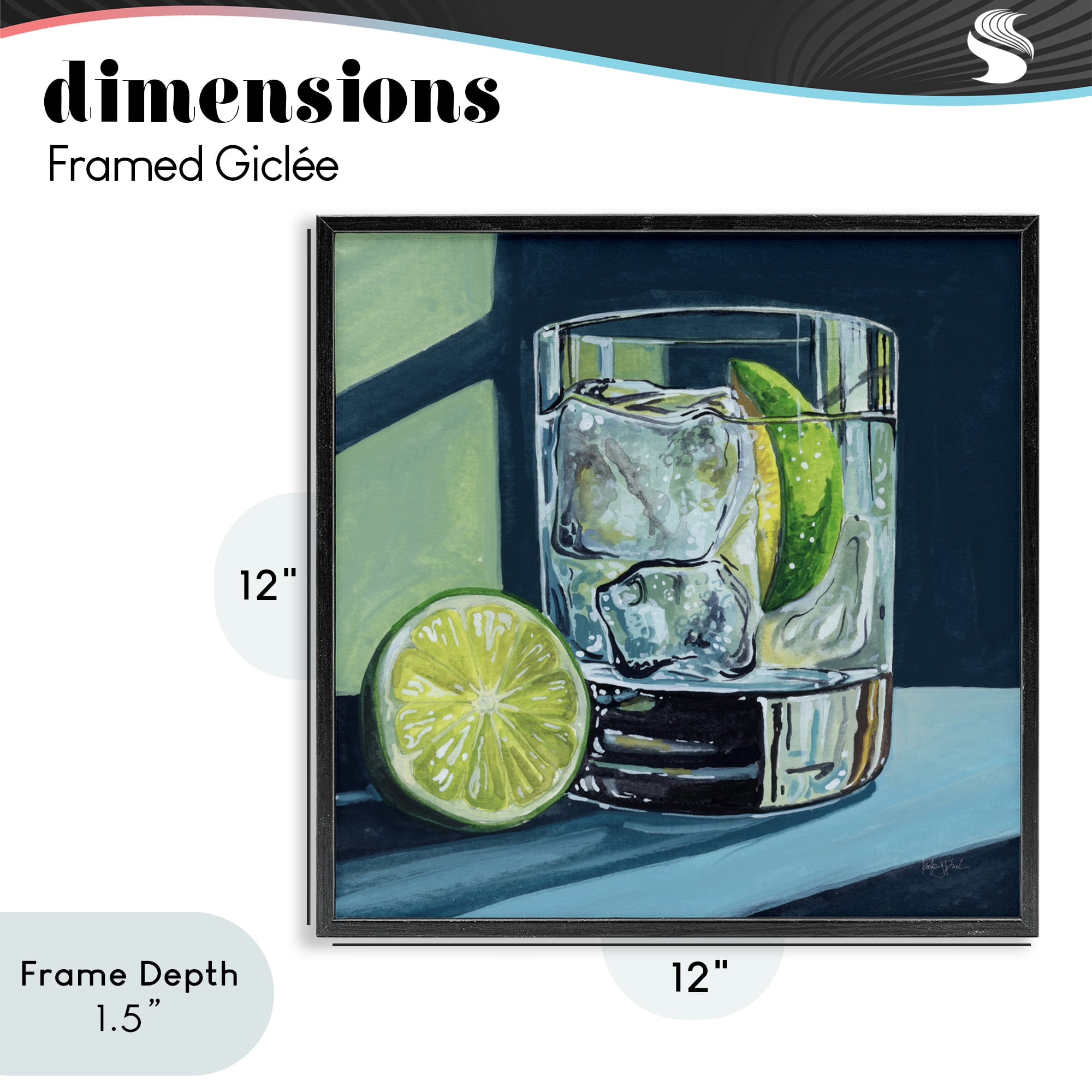 Stupell Industries Lime & Gin Tonic Cocktail Black Framed Giclee Art, design by Kate Jarvik Birch