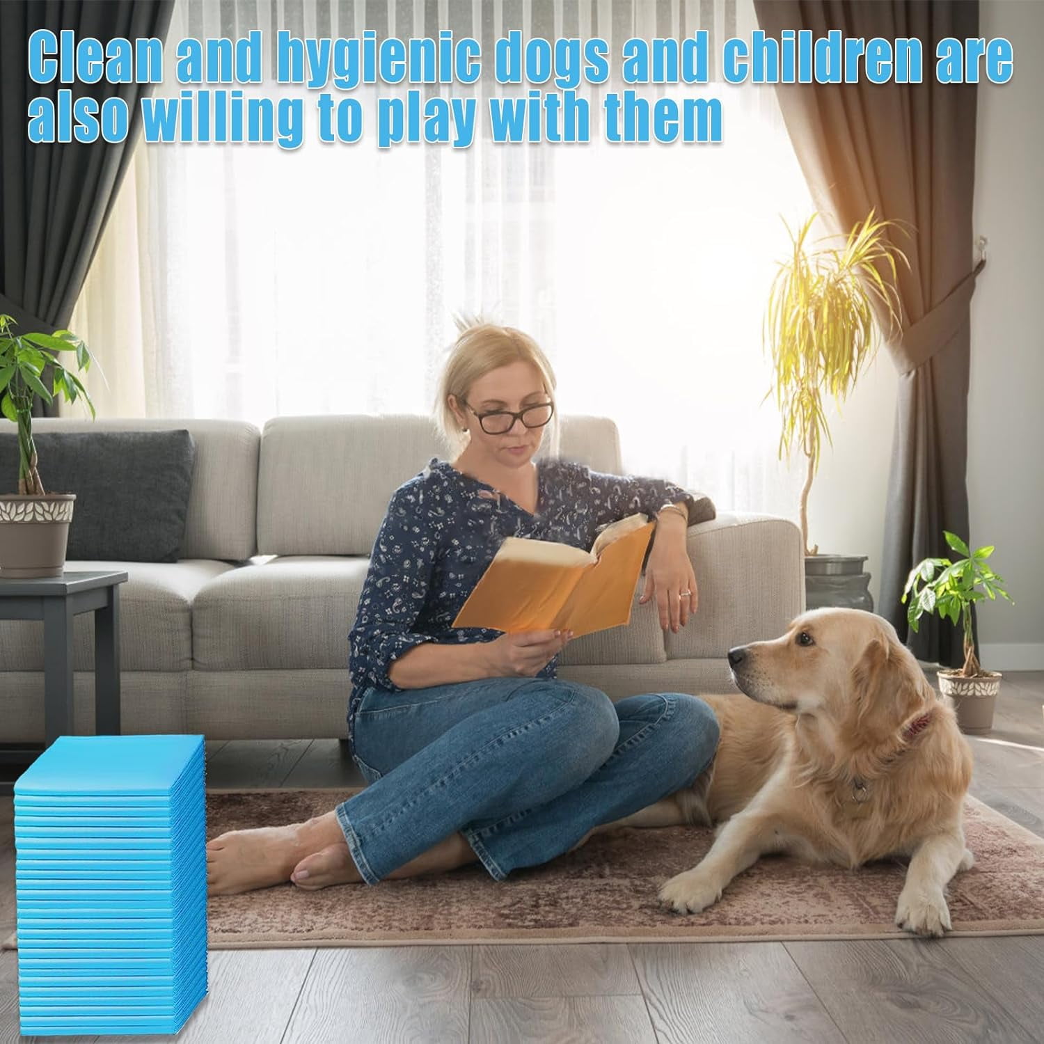 Dog Pee Pads for Dogs Large Blue Puppy Pads Pet Disposable Training Pads 24”X 18” Leak-Proof Quick-Dry Design for Dogs (24"X18")