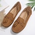 thumbnail image 4 of Womens Suede Penny Loafers Fashion Fringe Round Toe Stitching Flat Walking Shoes Lightweight Moccasins Driving Shoes Brown Size 9.5, 4 of 7