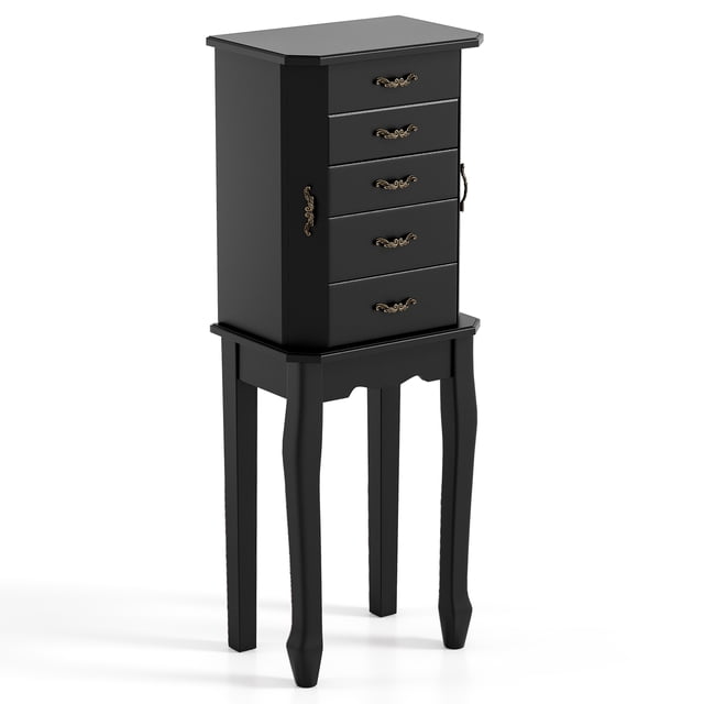Gymax Jewelry Wood Cabinet Armoire Storage Box Chest St& Organizer Christmas Gift Black