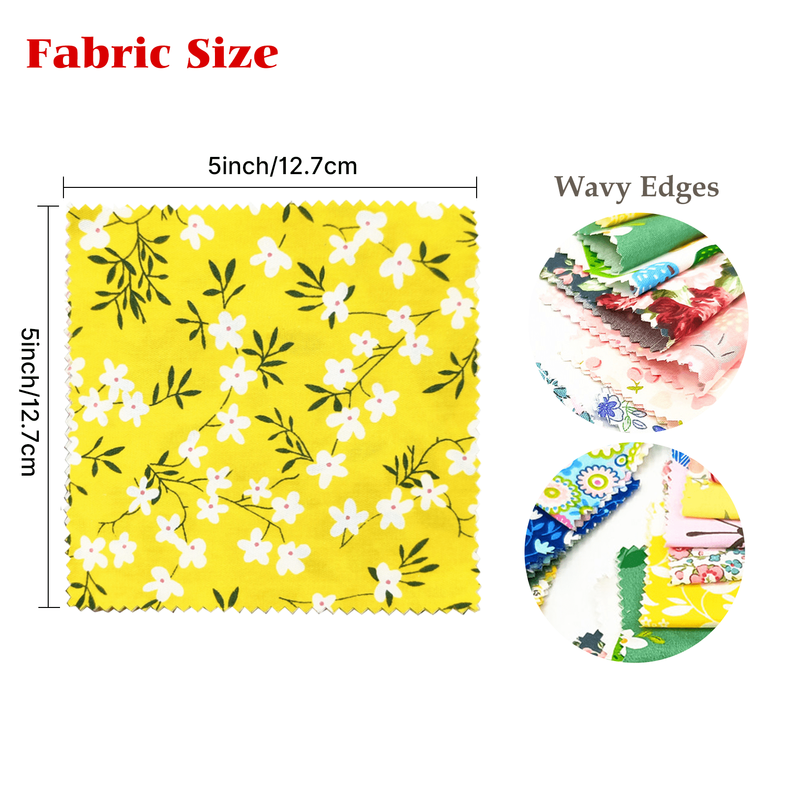 iMZoon 100Pcs 5" x 5" Quilting Cotton Fabric Squares with Wavy Edges Charm Packs for Quilting 5 Inch, Fabric Scraps Floral Squares
