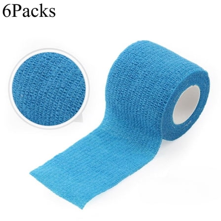 Cohesive Bandage Wrap 6 Pack 5cm x 4.5m - Self Adhesive Athletic Tape, Veterinary Vet Wrap, Tattoo Grip Tape (Light Blue)