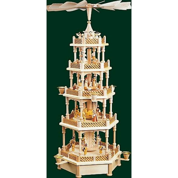 4 Tier Musical Silent Night Nativity Natural German Wood Christmas