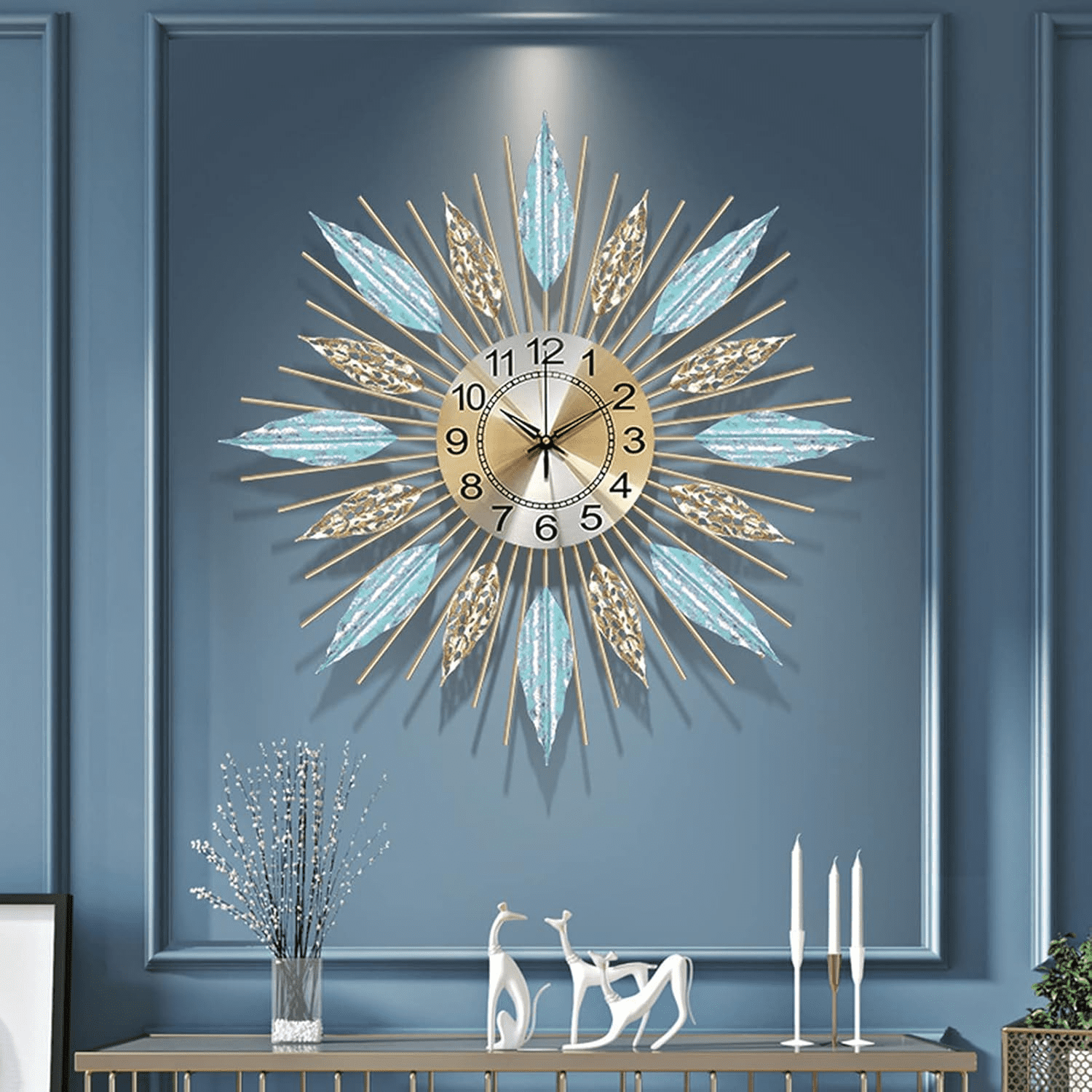 Large Decorative Wall Clock for Home Office, Silent Non-Ticking Metal Analog Clock, Easy to Read Battery Operated School Clock for Living Room Bedroom Kitchen Decor
