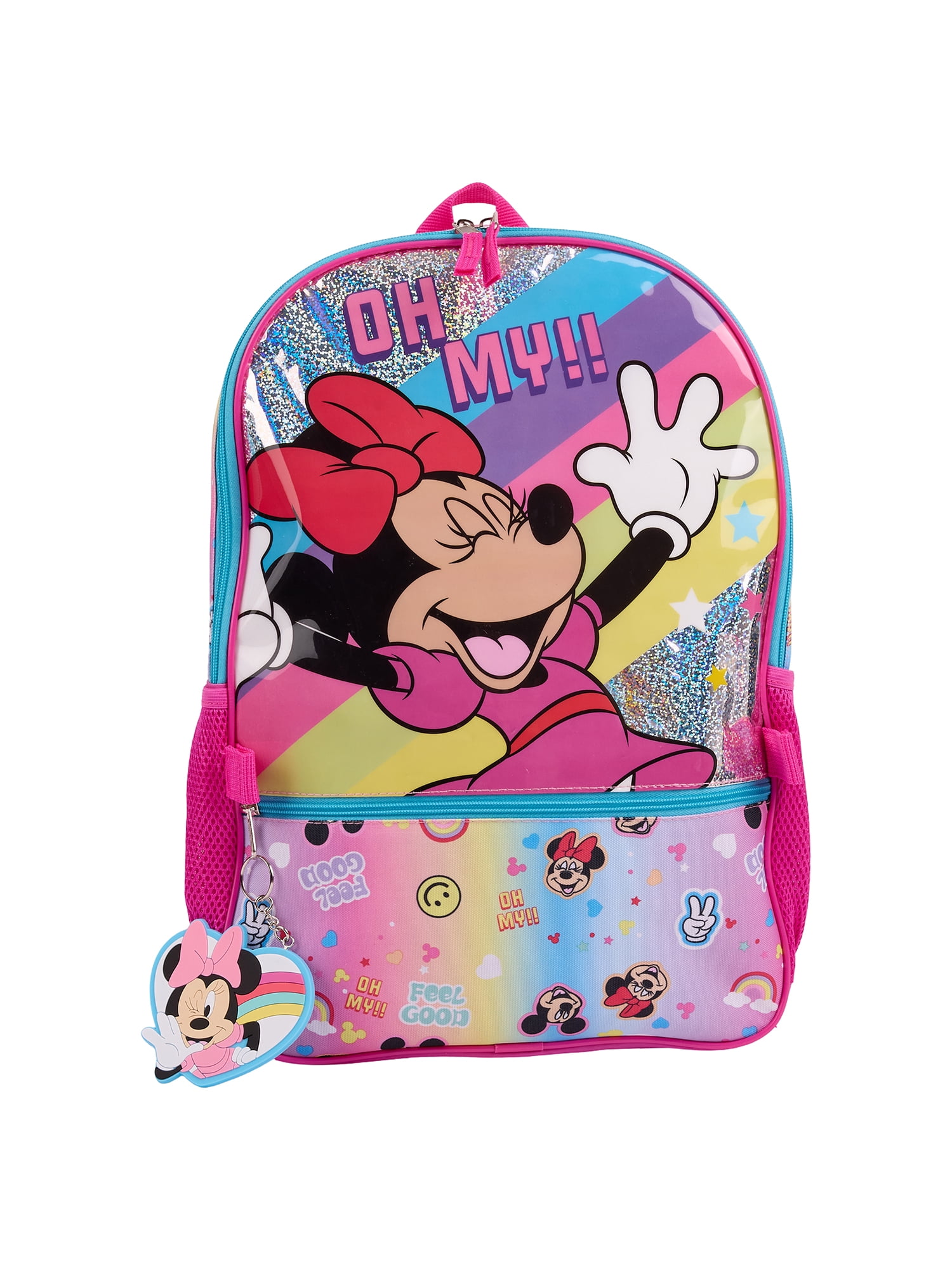 Disney Minnie Mouse Girls "Choose Happy" Rainbow 17" 2-Piece Backpack & Lunch Set, Pink