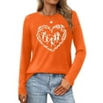 thumbnail image 2 of Blouse for Women Long Sleeved Printed Round Neck Loose Casual T-shirt,Tops for Women Orange XXXL, 2 of 6
