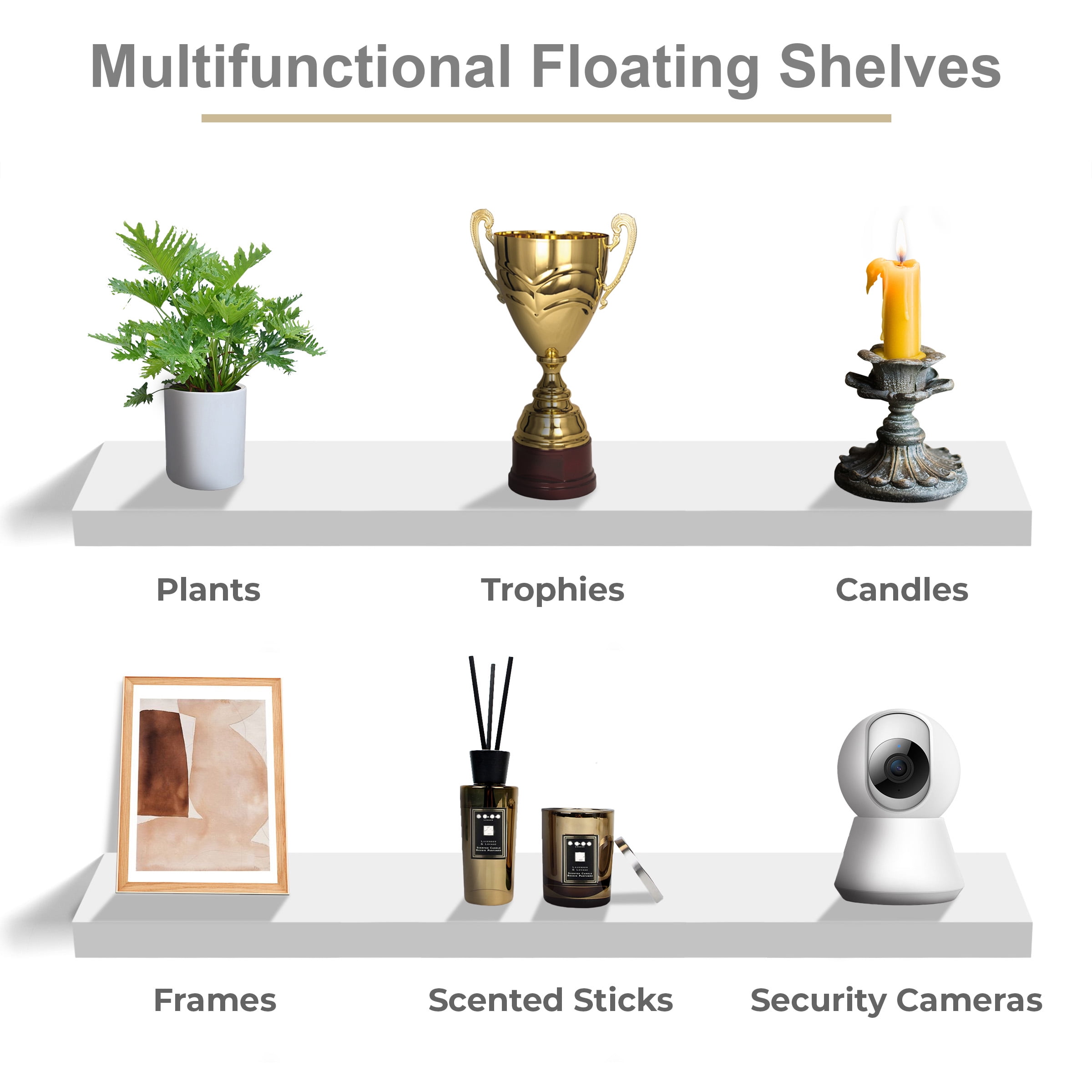 Sorbus 3-Pack 35"x9" Floating Wall Shelves for Bedroom, Kitchen, Bathroom, Home Décor, White