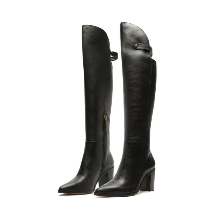 Schutz Saryna Black Leather Rounded Toe Side Zipper Womens Dress Knee Boots  (Black, 5.5)