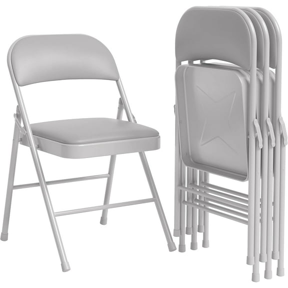 Folding Chairs 4 Pack With Padded Cushion and Back, Foldable Chair With Metal Frame Hold Up to 350 Pounds, Portable Folding Chair Suitable for Dining Room Home Office, Indoor and Outdoor Events-Grey