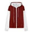 thumbnail image 3 of Womens Zip Up Hoodies, Long Sleeve Pullover for Women Fall Fashion Color Patchwork Full Zip Hooded Sweatshirts with Pockets, 3 of 5