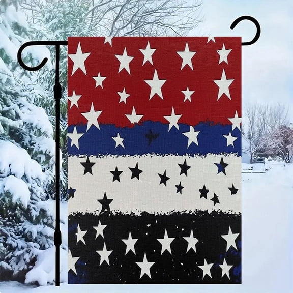 RKSupls Patriotic Linen Double Sided Garden Flag, Independence Day Themed Yard Decor, Abstract Patriotic Star.pngPattern Outdoor Banner for Holiday Lawn